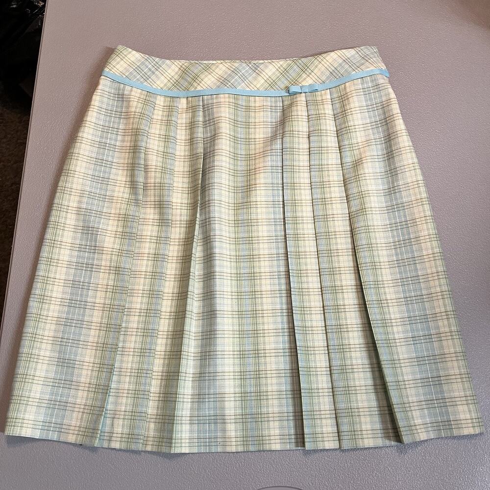 Pendleton Plaid Pleated Midi Skirt Virgin Wool Blue Green 14P Academia coquette